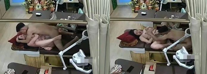 美容院老板娘和精神小伙在店内偷情，正大光明的做爱，被丈夫发现后将16分钟完整版监控视频爆出！