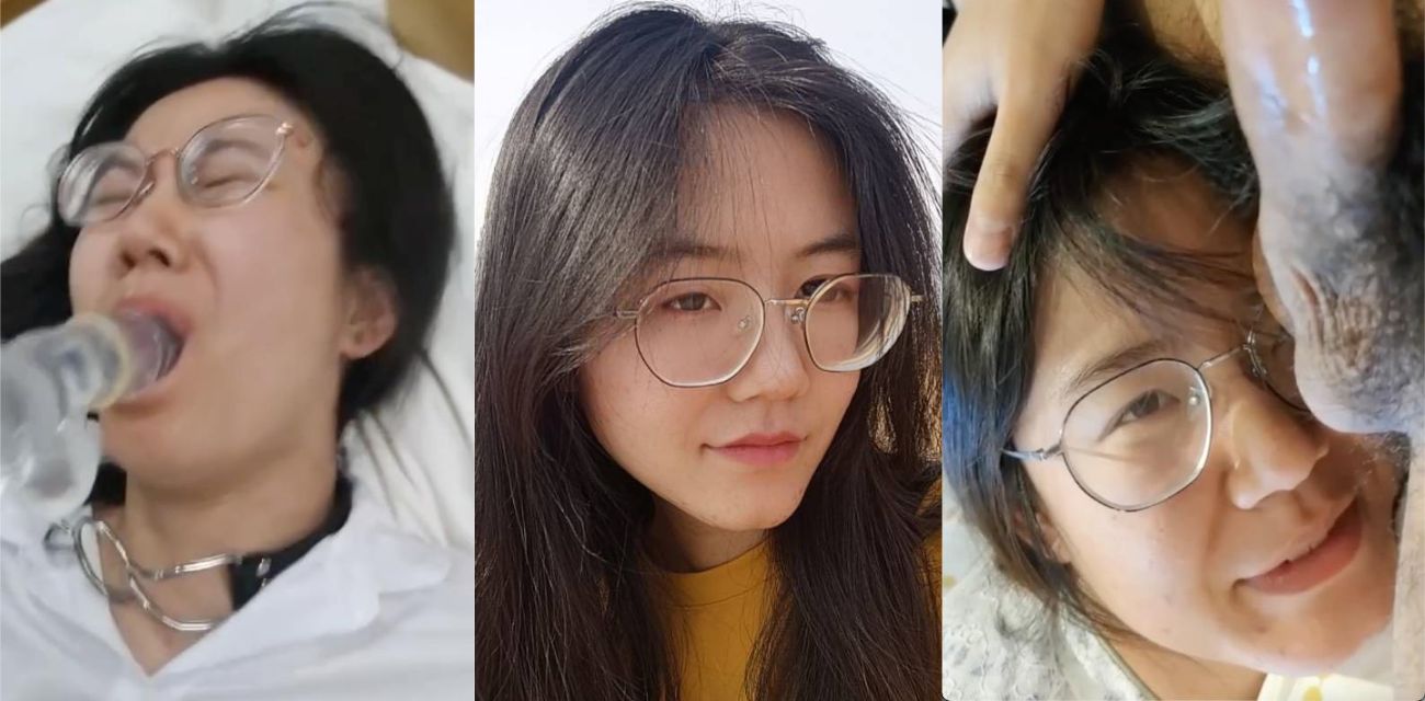 反差眼镜婊学生妹被男友在出租屋里捆绑调教，用水晶鸡巴塞嘴插逼，各种玩弄。